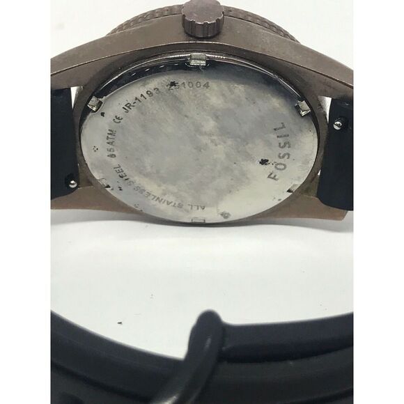 Fossil Jr1193 Men's Black Silicone Analog Beige Dial Quartz Genuine Watch No20 - Picture 9 of 10